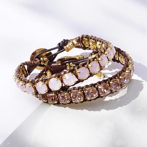 Pink Stone Bracelet,Leather Bracelet For Women,Leather With Crystal Stone Bracelet, Rose Quartz Bracelet,Thread Friendship Bracelet