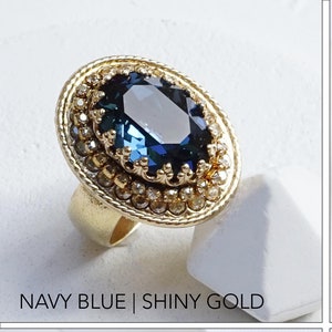 Ringen van blauwe steen voor vrouwen, ringen met blauwe topaas, marineblauwe ring, grote stenen ring, ovale vintage ring, saffier, dikke ring, blauwe sieraden