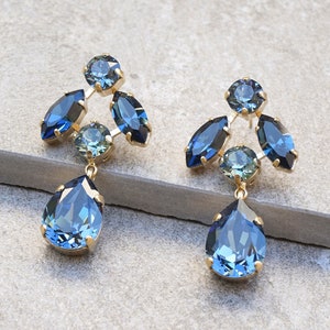 Blue Stone Earrings, Blue Bridal Earrings, Bride, Blue Crystal Earrings For Women, Unique Blue Earrings