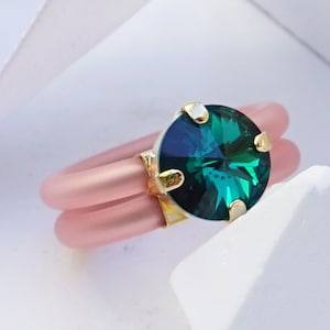 Groene stenen ring, siliconen ringband, rubberen ringband, siliconen verlovingsringen, siliconen ring vrouwen, emerald stenen ring voor vrouwen