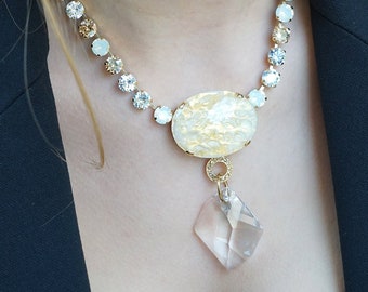 White Bridal Choker, Stone Necklaces Statement, Large Necklace For Women, Rhinestone Necklace, Crystal Choker, White Stone Necklace
