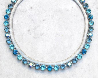 Blue Choker Necklaces, Blue Stone Necklaces, Rhinestone Crystal Necklace, Teal Necklaces For Women,Crystal Wedding Necklace