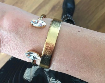 Pulsera tipo brazalete de oro, pulsera tipo brazalete para mujer, brazalete de oro cepillado, brazalete de latón, brazalete abierto, brazalete de oro para mujer, pulsera médica