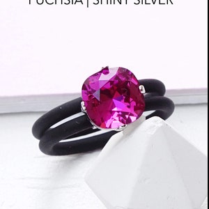 Fuchsia Ring, Silikon Ringband, Gummiband, Silikon Verlobungsringe, Silikonringe Frauen, Fuchsia Kristall Ring für Frauen