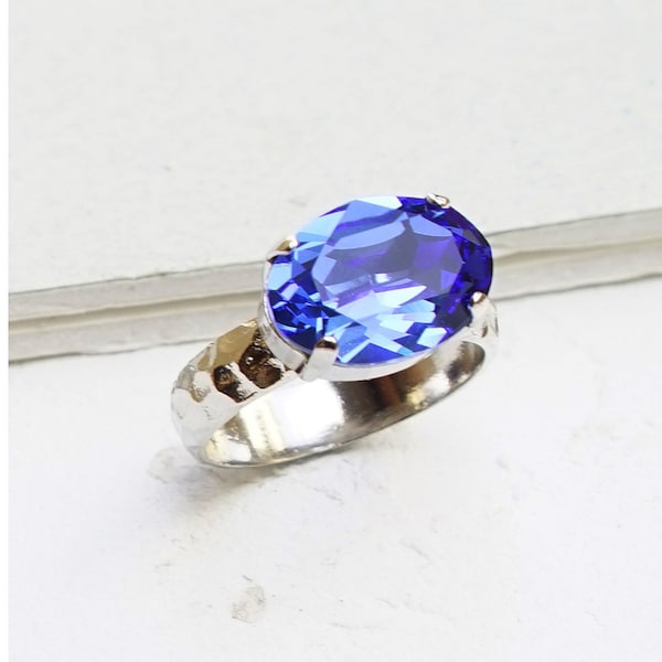 Sapphire Ring, Silver Cocktail Rings Women, Blue Crystal Ring, Blue Stone Ring, Chunky Ring Women, Ring With Stone, Silver Rings