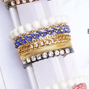 Multichain Bracelet, Blue Women Bracelet, Multi strand Bracelet, Gold Chunky Bracelet, Blue Bracelets, Boho Bracelet For Women