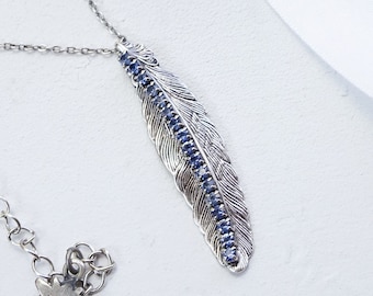 Collana a foglia con cristalli, ciondolo a foglia, delicate collane in argento da donna, collana con piume per lei, gioielli a foglia, ciondolo a foglia in argento