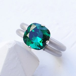 Smaragd stenen ring, siliconen ringband, rubberen ringband, verloving, zilveren siliconen ringen dames, groene kristallen stenen ring voor vrouwen