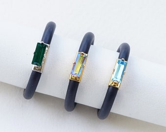 Grüner Stein Ring, Silikonringe für Frauen, Gummiringband, einzigartiger Ring, Smaragdschliffringe, dünner Silikonring, Frauen-Cocktailring