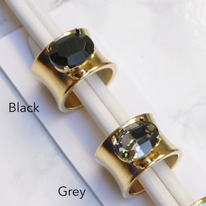 Schwarzer Steinring, schwarze Ringe, breite Ringe, dicker Bandring, Schwarzgoldring, Kristallringe für Frauen, Steinringe, großes, breites Steinband