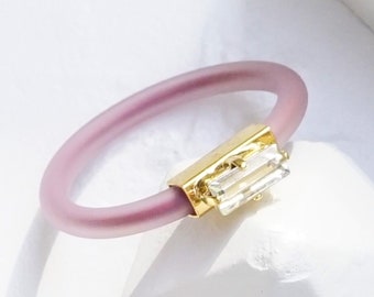 Clear Stone Ring, Silicone Rings Women, Engagement Ring, Rubber Ring Band, Fancy Ring, Thin Silicone Ring, Emerald Cut,Women Cocktail Ring