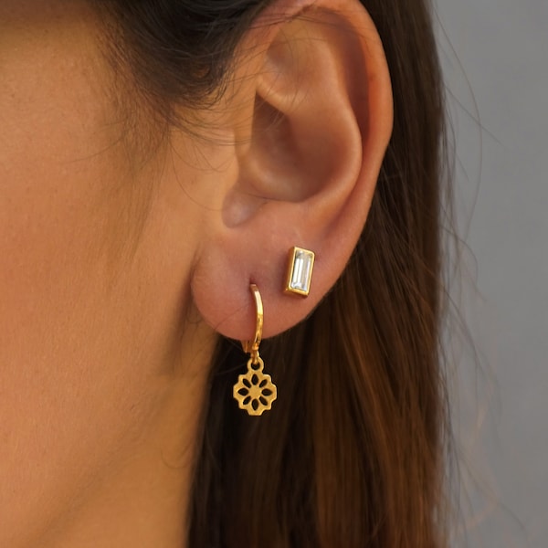 Huggie Hoop Earrings, Charm Earrings, Gold Charm Earrings, Minimalist, Silver Huggie Hoops, Tiny Hoop, Huggie Hoop Earrings With Charm