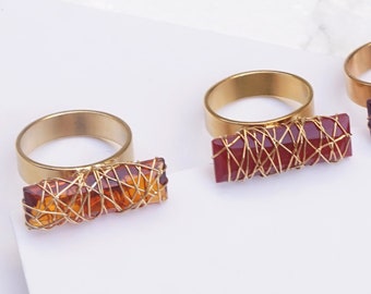 Baguette Ring Band, Wrap Ring Gold, Stone Band Ring, Red Ring For Women, Modern, Gold Cocktail Ring, Modernist Jewelry, Wrapped Stone Ring