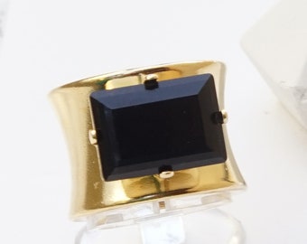 Black Ring, Black Rings For Women, Wide Gold Ring, Octagon, Thick Chunky Ring, Black Stone Ring,Wide Statement Ring, Emerald Cut Ring