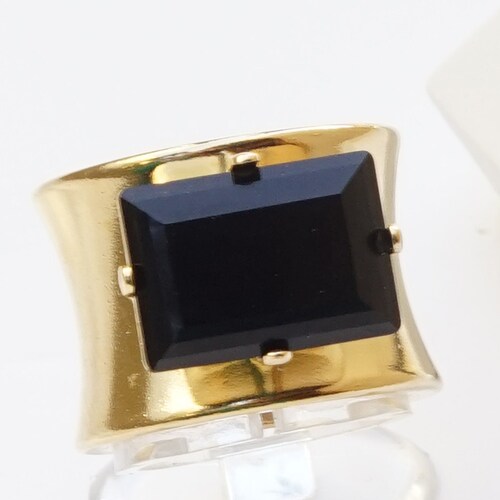 Black Swarovski Ring Black Rings for Women Wide Gold Ring - Etsy