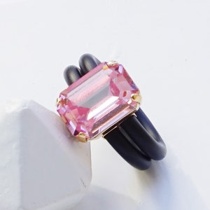 Rosa Silikonring, Silikonring Band, Kautschukring, breiter Ring, Verlobungsring Silikon Frauen, rosa Kristallring für Frauen