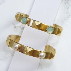 Cuff With Stone, Open Spike Bangle, Gold Statement Cuff Bracelet, Gold Cuff For Women, Gold Cuff Bracelet For Women, Gold Bangle For Women