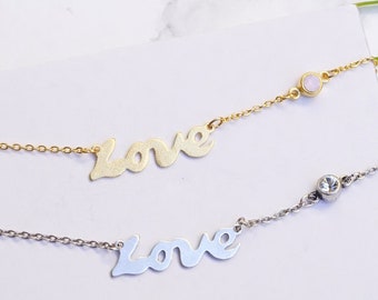 Love Writing Necklace, Script Love Necklace, Silver Layers Necklace, Anniversary Gift, Gold Necklace For Women, Love Necklace For Layering