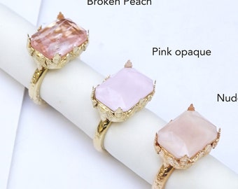 Pink Opal Rings, Opal Rings For Women, Octagon Statement Ring, Rose Gold Cocktail Ring, Emerald Cut Ring For Women, Pink Chunky Opal Rings