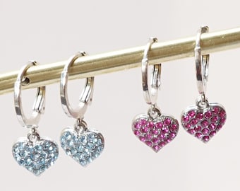 Heart Charm Earring, Huggie Hoops Earrings, Small Earring, Silver, Heart Hoops Earrings, Huggie Earrings With Charm For Women