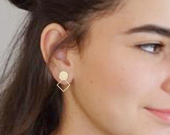 Pendientes geométricos, pendientes Art Déco, pendientes minimalistas, pendientes de aro cuadrado, pendientes modernos de oro, pendientes ligeros para mujer