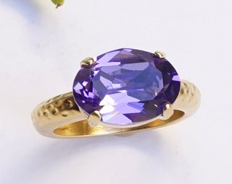 Tanzanite Ring, Purple Ring For Women, Wide Statement Ring, Gold Cocktail Ring, Big Solitaire Rings, Purple Stone Rings For Her