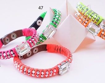 Summer Leather Bracelets For Women, Colorful Bracelet, Neon Bracelet, Unique Friendship Bracelets, Boho Leather Bracelet,Summer Bracelets