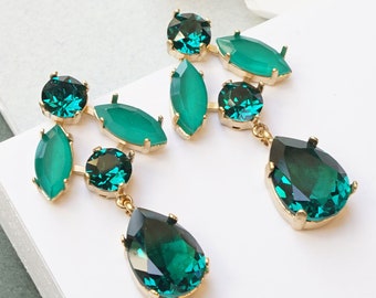 Green Bridal Earrings, Green Earrings Stone, Unique, Bridal Earrings, Green Stone Earrings Wedding,Emerald Stone Earrings