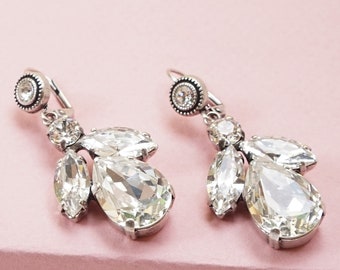Clear Crystal Earrings, Clear Stone Earrings For Women, Bridal Wedding Earrings, Statement Earrings,Clear Crystal Earrings For Wedding