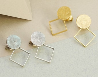 Geometric Stud Earrings,Unique Art Deco Earrings,Minimalist Earring,Silver Square Earring,Modern Earrings,Modernist,Gold Women Earring