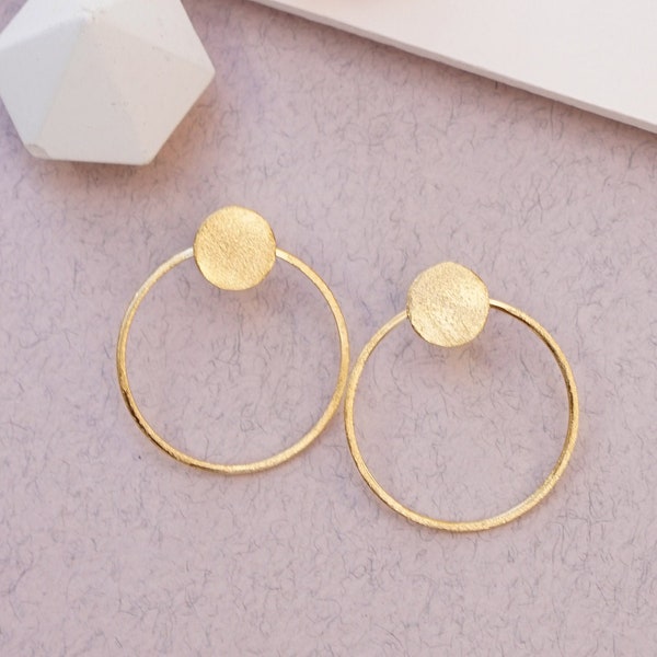 Gold Modern Earrings, Gold Dangle Earrings, Minimalist Earrings Gold, Modernist Gold Hoops, Gold Circle Earrings,Gold Earrings For Women