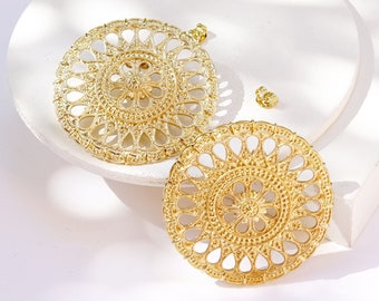 Stud Gold Earrings, Gold Disc Earrings, African Earrings, Circle Earrings, Statement Earrings, Large Geometric, Vintage, Big Circle Earring