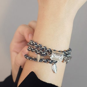 Leather Bracelets For Women, Leather With Crystal Bracelet, Wrap Bracelet Jewelry, Crystal Bracelet, Multi Chain Bracelet,Unique Bracelets