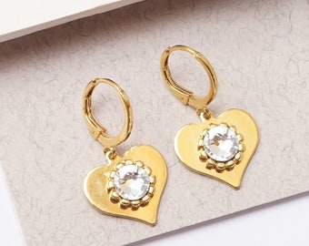 Heart Huggie Earring, Huggie Earrings, Gold Heart charm Earrings, Huggie Hoops Earrings, Dangle Heart Earrings For Women