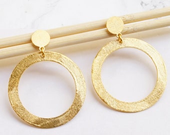 Gold Earrings For Women, Gold Dangle Earrings, Hoop Drop Earrings, Modernist Earrings, Gold Cocktail Earrings,Chunky Gold Earring For Women