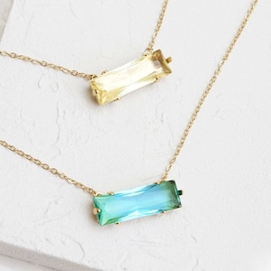 Baguette Necklace, Baguette Crystal Necklace, Crystal Bar Necklace, Bridesmaids Necklaces, Aquamarine Necklace Women,Baguette Necklace