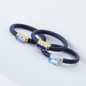 Anillo de silicona, anillo de bodas de silicona, anillos de goma, anillo fino de silicona para mujer, anillo de topacio azul, anillo baguette para mujer, anillo de piedra de silicona