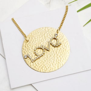 Collar de amor de oro, regalo de joyería, collar de oro con escritura de amor, colgante de amor, collares de amor para mujeres, joyería para novios y novias