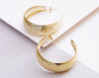 Wide Hoops - Gypsy Hoops For Women - Hoop Earrings - Gold Hoop Earring - Medium Size Hoops Earrings