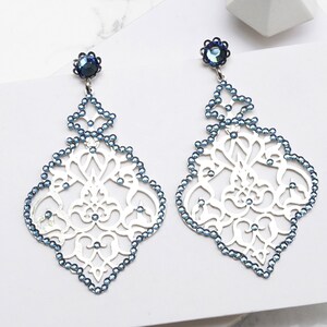 Dusty Blue Earrings For Women, Stone Earrings, Silver Filigree Earrings, Persian Earrings, Blue Earrings Dangle, Lightweight Earrings