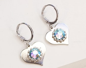 Heart Hoop Earrings, Heart Charm Earring For Women, Small Hoops With Charm, Huggie Charm Earrings, Hoops With Heart, Gold Heart Earrings