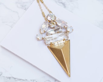 Long Necklace For Women,  Pendant, Triangle Pendant Necklace, Long Triangle Necklace, Art Deco Necklace, Women Necklace