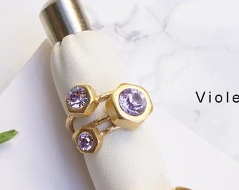 Amethyst Ring, Stone Rings For Women, Gold Triple Ring Band, Gold Chunky Ring Gold, Triple Band Rings, Girlfriend Gift,Womens Ring