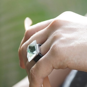 Leather Ring With Stone, Clear Stone Rings For Women, Statement Ring, Leather Ring, Modernist Ring, Unique Rings, Emerald Cut Ring For Women