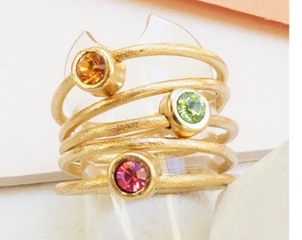 Topaz Crystal Ring, Colorful Rings For Women, Stacking Ring Set, Thick Band Rings, Mix Stone Rings, Wide Ring, Multi Band Ring With Stones