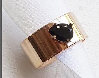 Black Ring, Black Rings, Wide Rings, Thick Band Ring, Black Gold Rings, Stone Rings For Women, Stone Rings,Large, Wide Stone Band