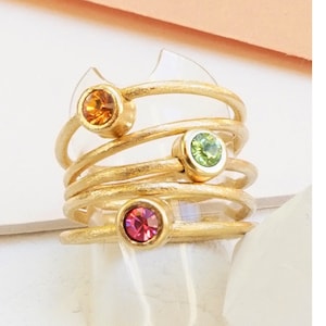 Anillo de cristal de topacio, anillos coloridos para mujer, juego de anillos apilables, anillos de banda gruesa, anillos de piedras mixtas, anillo ancho, anillo multibanda con piedras