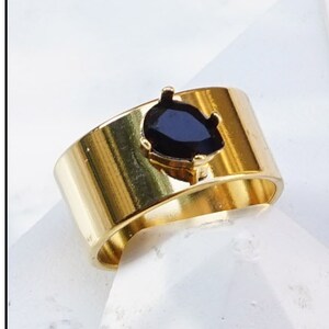 Black Stone Ring, Black Rings, Wide Rings,Thick Band Ring, Gold,Black Rings, Cigar Rings For Women, Stone Ring, Large, Wide Stone Band