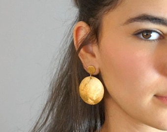 Dangle Gold Earrings, Gold Disc Earrings, African Earrings, Circle Earrings, Statement Earrings, Large Geometric, Modern, Big Circle Earring