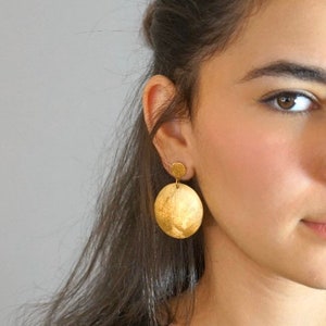 Dangle Gold Earrings, Gold Disc Earrings, African Earrings, Circle Earrings, Statement Earrings, Large Geometric, Modern, Big Circle Earring image 1